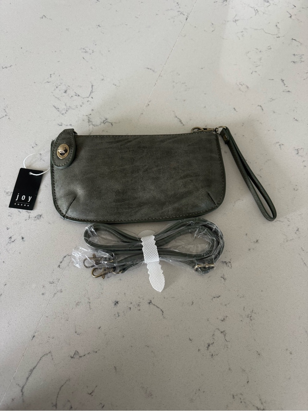 Dark Green Faux Suede Mini Crossbody Wristlet